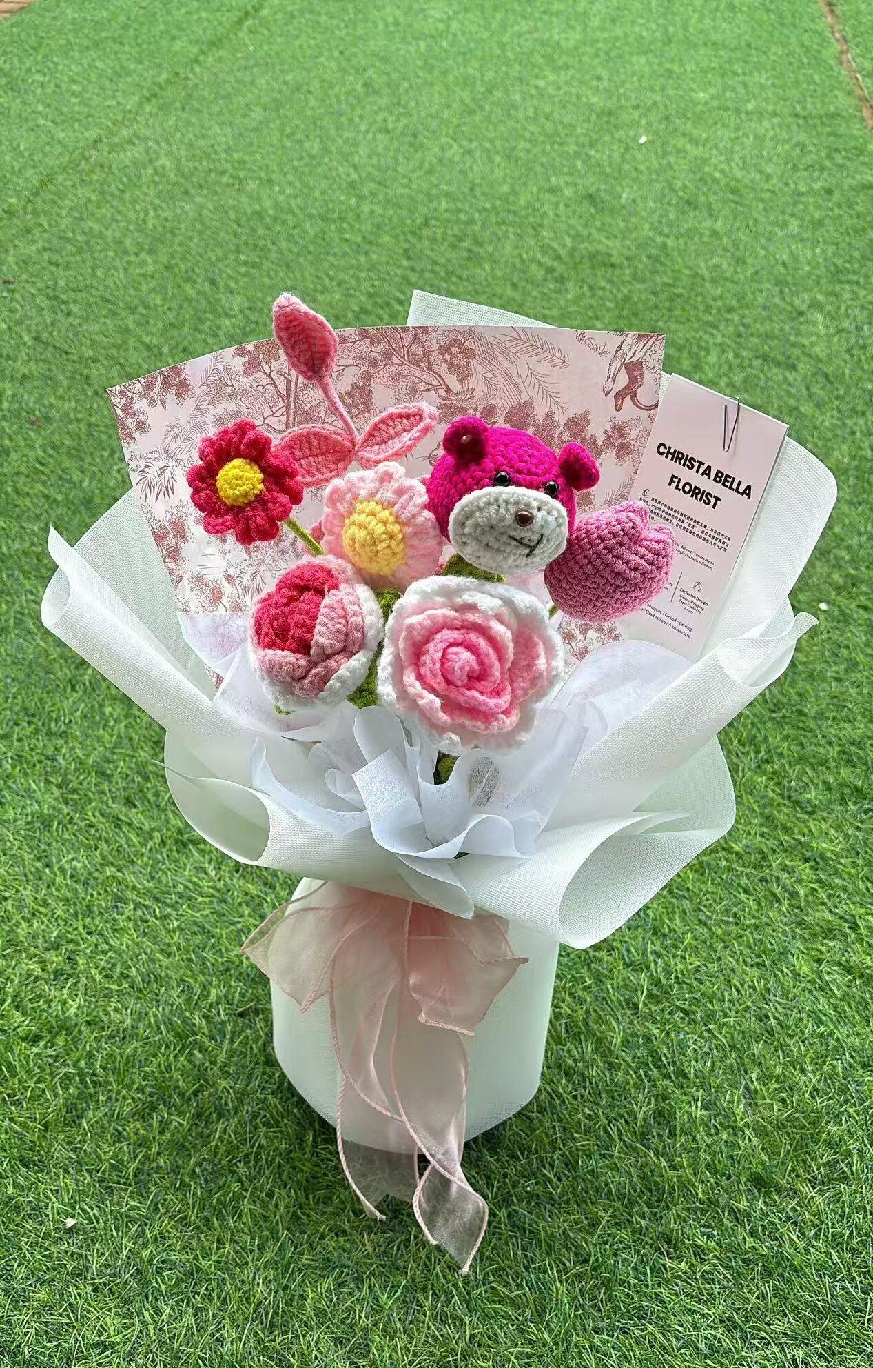 Strawberry Bear Knitted Flower