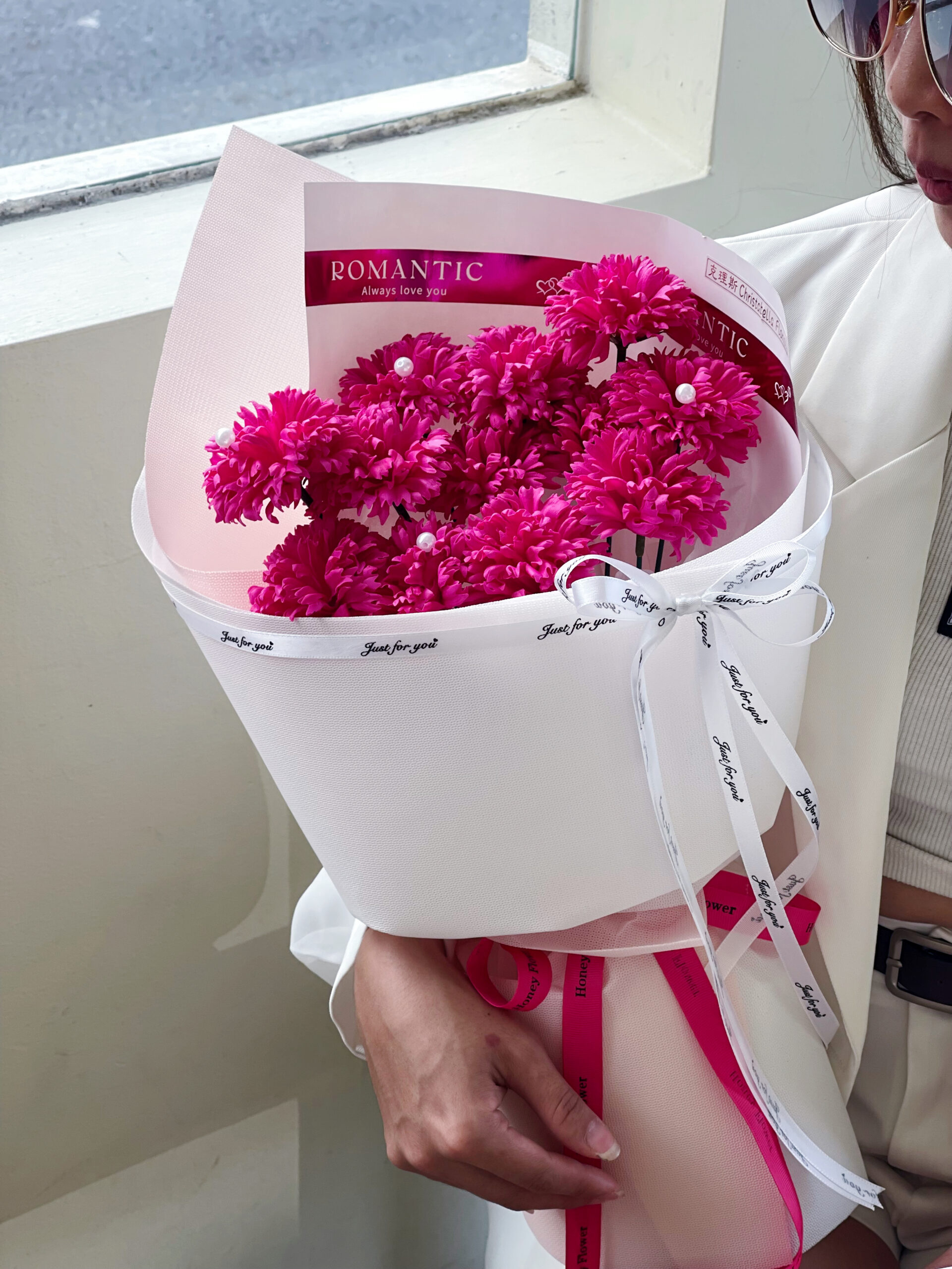 Soap Hot Pink Carnation Flower Bouquet - Image 2