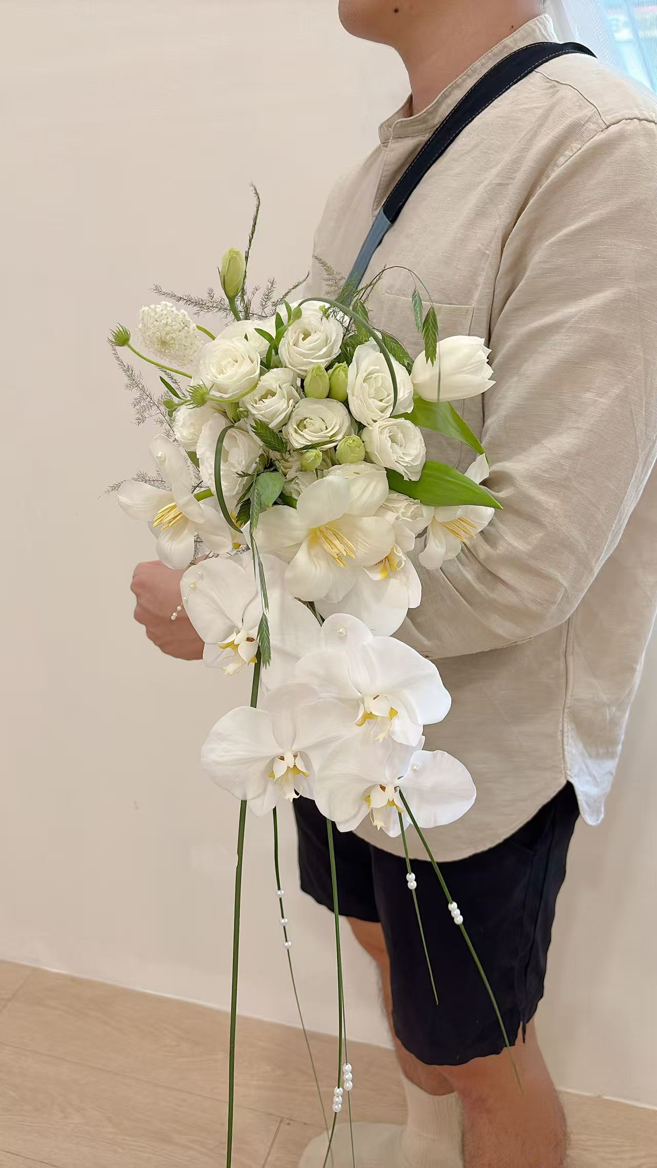 Fresh White Roses Mix White Tulip Flower Bridal Hand Bouquet(JUN) - Image 2