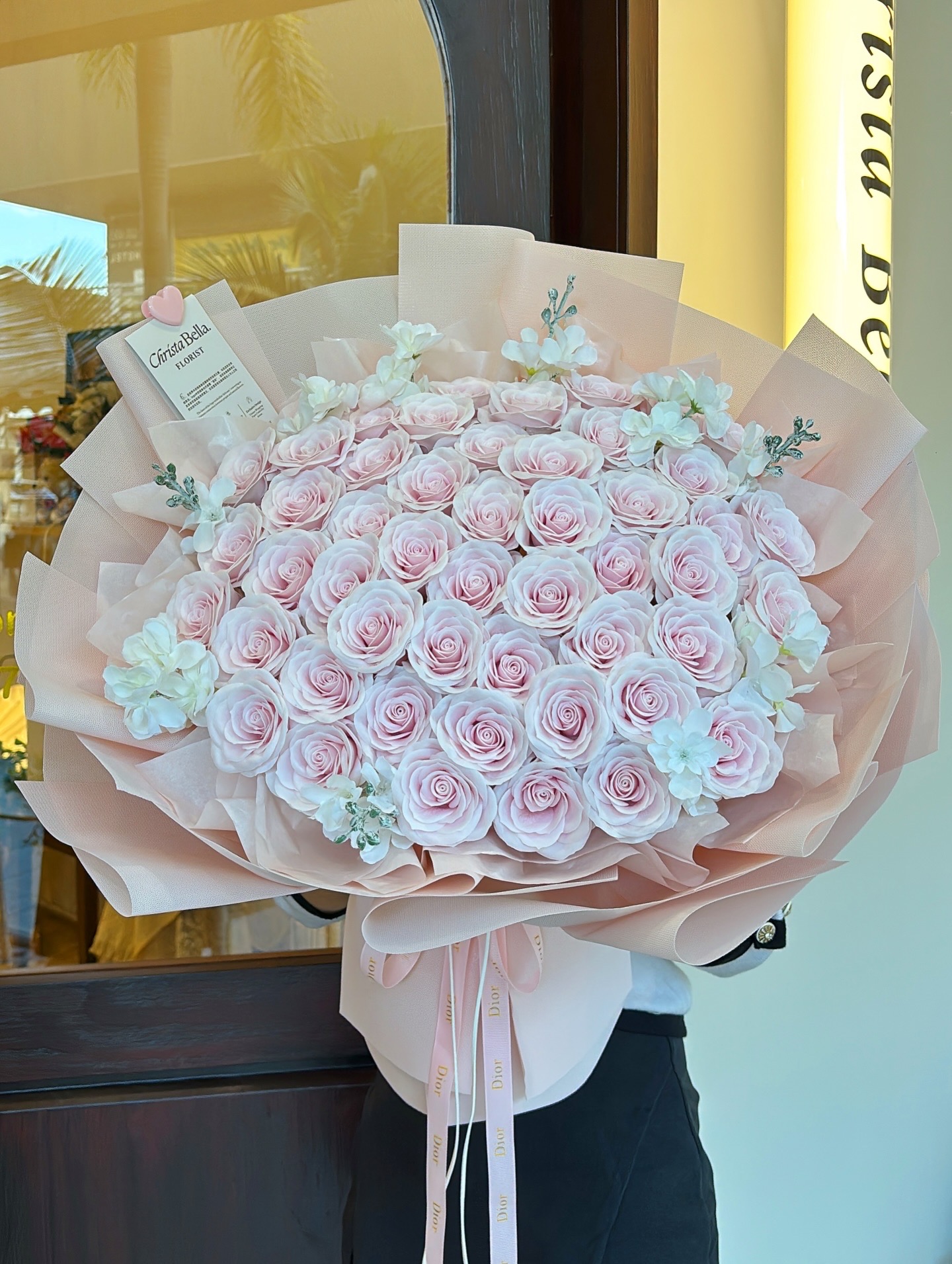 50 Stalks Soap Mix Pink Roses & Matthiola Flower Bouquet