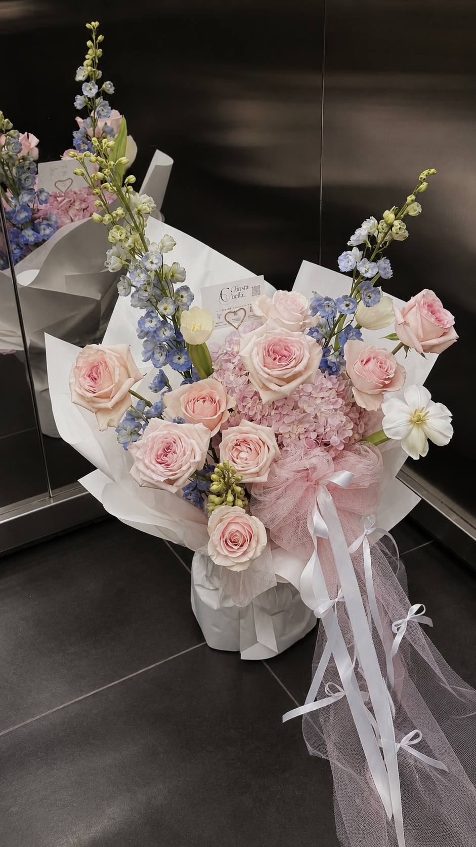 Fresh Mix Pink Roses & Tulip Flower Bouquet - Image 3
